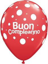11RND ST BUON COMPLEANNO POLKA DOTS RED       1BAG=100PZ MC50