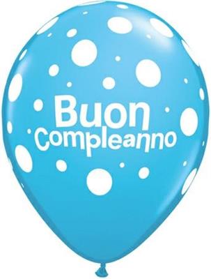 11RND ST BUON COMPLEANNO POLKA DOTS ROBIN EGG 1BAG=100PZ MC50