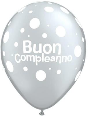 11RND ST BUON COMPLEANNO POLKA DOTS SILVER    1BAG=50PZ MC100