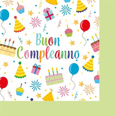 BUON COMPLEANNO 20 TOVAGLIOLI 33X33 12PZ MC96