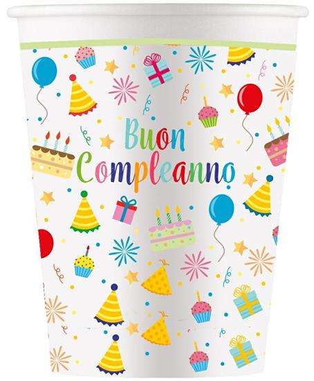 BUON COMPLEANNO 8 BICCHIERI 200ML 12PZ MC48