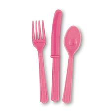 HOT PINK SOLID ASSORTED PLASTIC CUTLERY, 18CT PZ. 12 MC.72