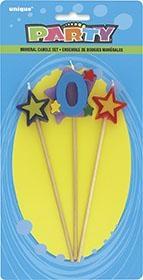 NUMBER 0 STAR PICK BIRTHDAY CANDLES SET PZ.  MC. 72