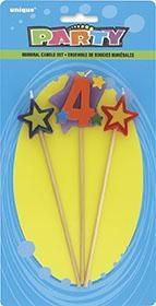 NUMBER 4 STAR PICK BIRTHDAY CANDLES SET PZ.  MC. 72