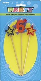 NUMBER 6 STAR PICK BIRTHDAY CANDLES SET PZ.  MC. 72