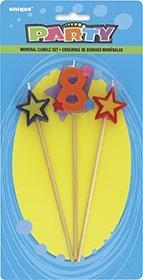 NUMBER 8 STAR PICK BIRTHDAY CANDLES SET PZ.  MC. 72