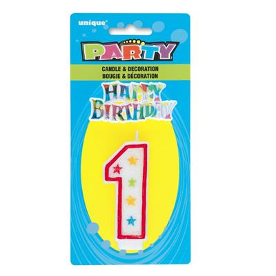 NUMBER 1 GLITTER BIRTHDAY CANDLE WITH CAKE DECORATION PZ.  MC. 360