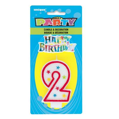 NUMBER 2 GLITTER BIRTHDAY CANDLE WITH CAKE DECORATION PZ.  MC. 360