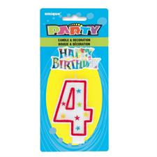 NUM 4 GLITTER HAPPY BIRTHDAY CANDLE WITH HAPPY BIRTHDAY DECORATION P