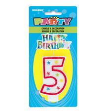 NUM 5 GLITTER HAPPY BIRTHDAY CANDLE WITH HAPPY BIRTHDAY DECORATION P