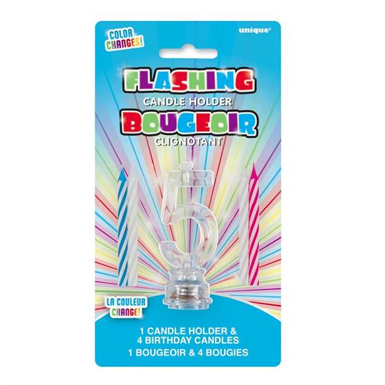 FLASHING CANDLE HOLDER WITHHAPPY BIRTHDAY CANDLE 5 PZ. 6 MC. 72