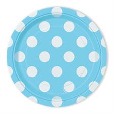 POWDER BLUE DOTS ROUND 7 DESSERT PLATES, 8CT PZ.  MC. 72