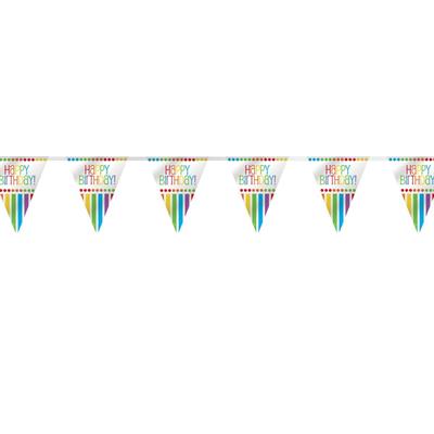 RAINBOW BIRTHDAY FLAG BANNER, 12FT PZ.  MC. 144