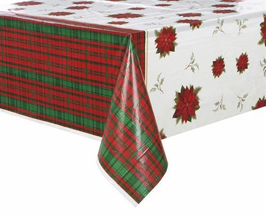 POINSETTIA PLAID RECTANGULAR    12PZMC144 PLASTIC TABLECOVER 54X84