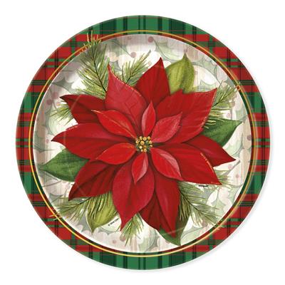 POINSETTIA PLAID ROUND 9 DINNER12PZMC72 PLATES, 8CT