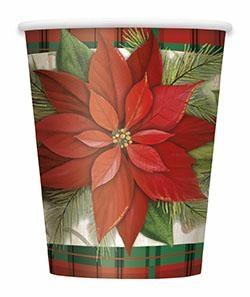 BBB POINSETTIA PLAID 9OZ PAPER CUPS, 8CT PZ. 12 MC. 72