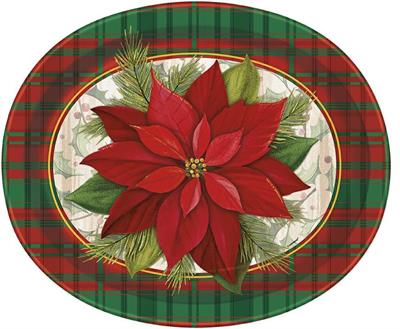 BBB POINSETTIA PLAID PAPER OVALPLATES, 8CT PZ. 12 MC. 12