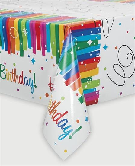 RAINBOW RIBBONS BIRTHDAY TABLE COVER 54X84 12PZ