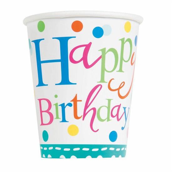 CONFETTI CAKE BIRTHDAY 9OZ PAPER CUPS, 8CT PZ.  MC. 72