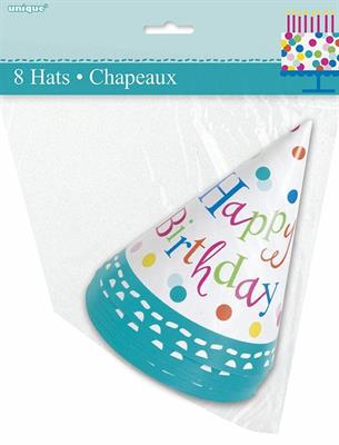 CONFETTI CAKE BIRTHDAY PARTY HATS, 8CT PZ.  MC. 144