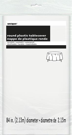 WHITE SOLID ROUND PLASTIC TABLE COVER, 84 PZ.  MC. 120