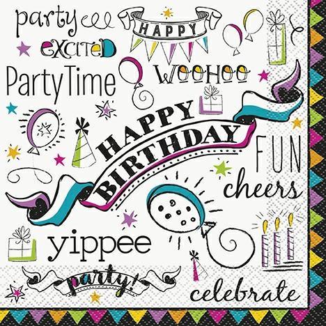 DOODLE BIRTHDAY LUNCHEON NAPKINS, 16CT PZ. 12 MC.72