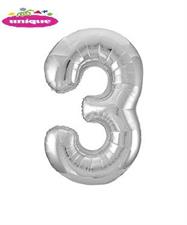SILVER NUMBER 3 SHAPED FOIL BALLOON 34, PACKAGED PZ.  MC. 100