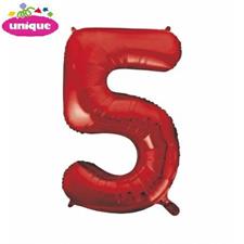 RED NUMBER 5 SHAPED FOIL BALLOON 34, PACKAGED PZ.  MC. 100
