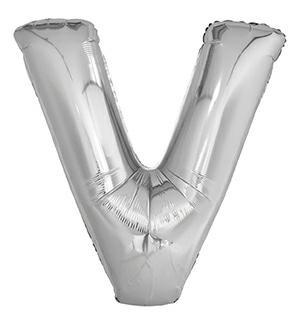 SILVER LETTER V SHAPED FOIL BALLOON 34, PACKAGED PZ. 5 MC.100