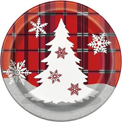 RUSTIC PLAID CHRISTMAS 7 ROUND 12PZMC72 DESSERT PLATES, 8CT