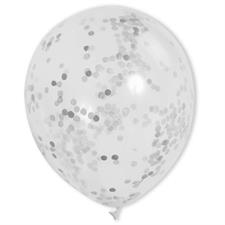 CLEAR LATEX BALLOONS WITH SILVER CONFETTI 12, 6CT PZ. 12 MC. 144