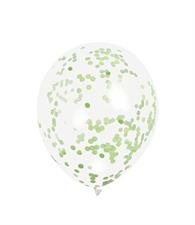 CLEAR LATEX BALLOONS WITH LIME GREEN CONFETTI 12, 6CT PZ.  MC. 144