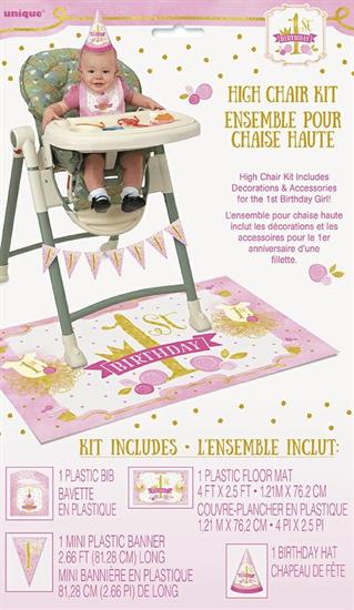 PINK & GOLD FIRST BIRTHDAY HIGH CHAIR DECORATING KIT PZ. 6 MC.48