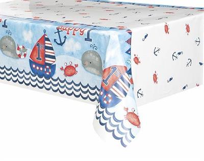 LITTLE SAILOR NAUTICAL FIRSTBDAY12PZRECTANG PLASTIC TABLECOVER MC72