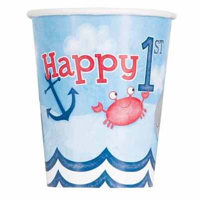 LITTLE SAILOR NAUTICAL FIRST BIRTHDAY 9OZ PAPER CUPS, 8CT PZ. 12 MC.