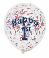 LITTLE SAILOR NAUTICAL FIRST BIRTHDAY CLEAR LATEX BALLOONS WITH CONF