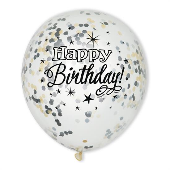 6 CLEAR 12 GLITTER HAPPY BIRTHDAY BALLOONS WITH CONFETTI PZ. 12 MC.