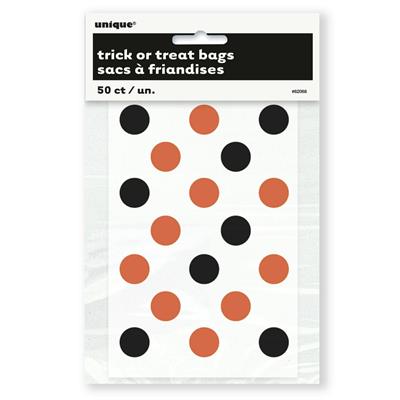 BBB ORANGE & BLACK DOTS TREAT BAGS, 4X6, 50CT PZ. 36 MC. 144