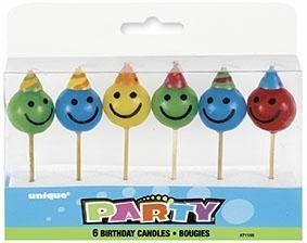 HAPPY FACE PICK BIRTHDAY CANDLES, 6CT PZ.  MC. 144