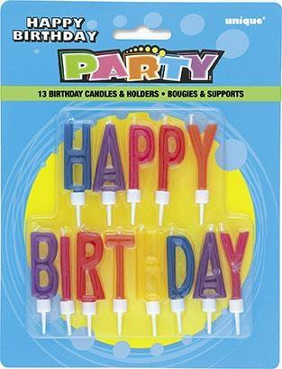 HAPPY BIRTHDAY LETTER CANDLES IN HOLDERS PZ.  MC. 144