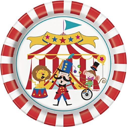 CIRCUS CARNIVAL ROUND 7 DESSERT PLATES, 8CT PZ.  MC. 72