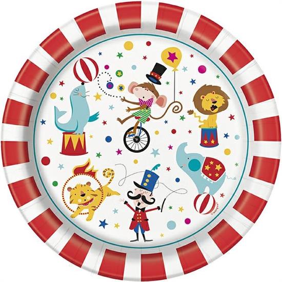 CIRCUS CARNIVAL ROUND 9 DINNER PLATES, 8CT PZ.  MC. 72