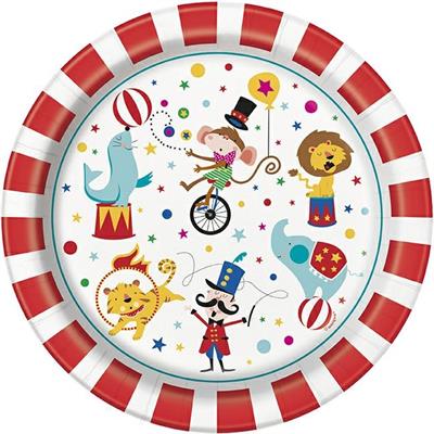 CIRCUS CARNIVAL ROUND 9 DINNER PLATES, 8CT PZ.  MC. 72