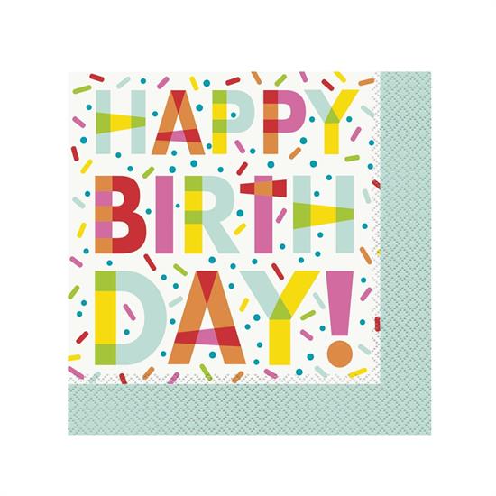 DONUT PARTY LUNCHEON NAPKINS, 16CT - FOIL STAMPED PZ. 12 MC.72