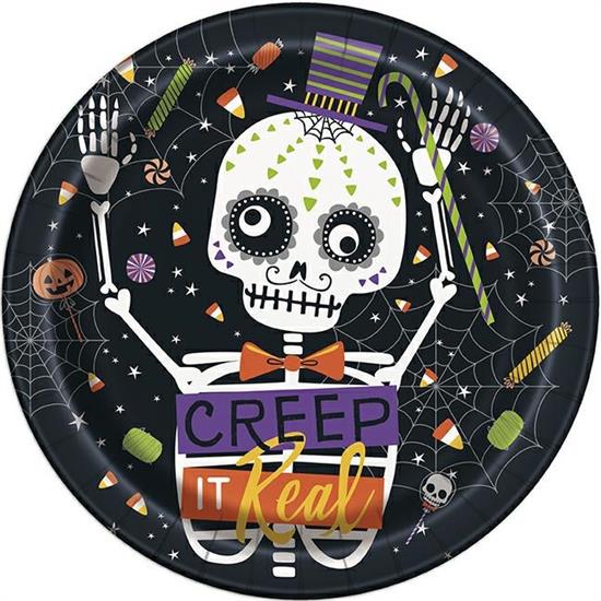 SKELETON TRICK OR TREAT ROUND 9 DINNER PLATES, 8CT PZ. 12 MC. 72