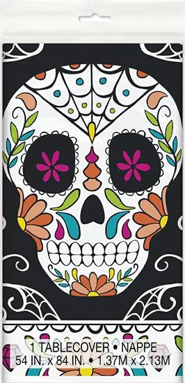 SKULL DAY OF THE DEAD RECTANGULAR PLASTIC TABLE COVER, 54 X 84  PZ