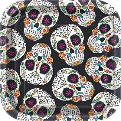 SKULL DAY OF THE DEAD SQUARE 7 DESSERT PLATES, 10CT  PZ. 12 MC. 72