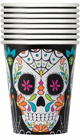 SKULL DAY OF THE DEAD 9OZ PAPER CUPS, 8CT  PZ. 12 MC. 72