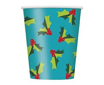 HOLLY SANTA 9OZ PAPER CUPS, 8CT  PZ. 12 MC. 72