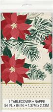 RED & GOLD POINSETTIA PLASTIC TABLECOVER 54 X 84  PZ. 12 MC. 72